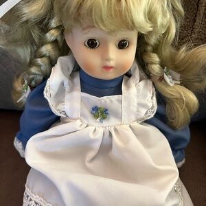 Blonde Doll with Blue Dress and White Apron